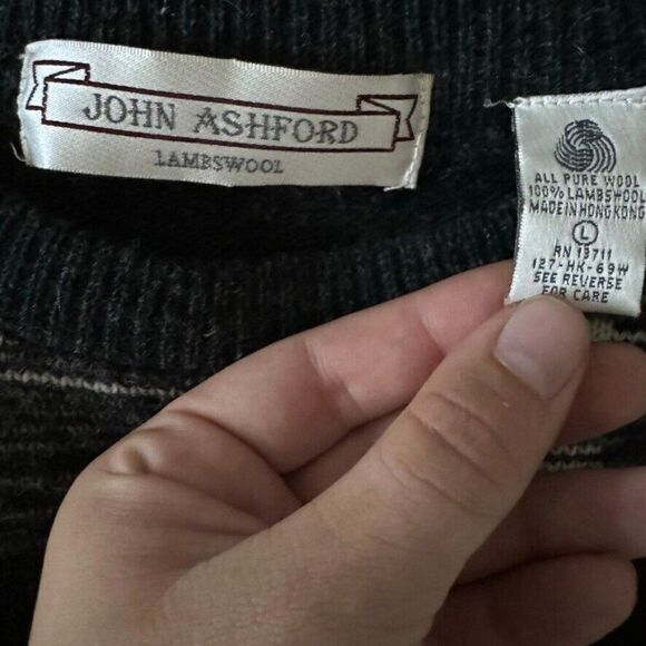 Vintage John Ashford 100% Lambswool Plaid Preppy Fall Grunge Sweater Sz L - Picture 2 of 8